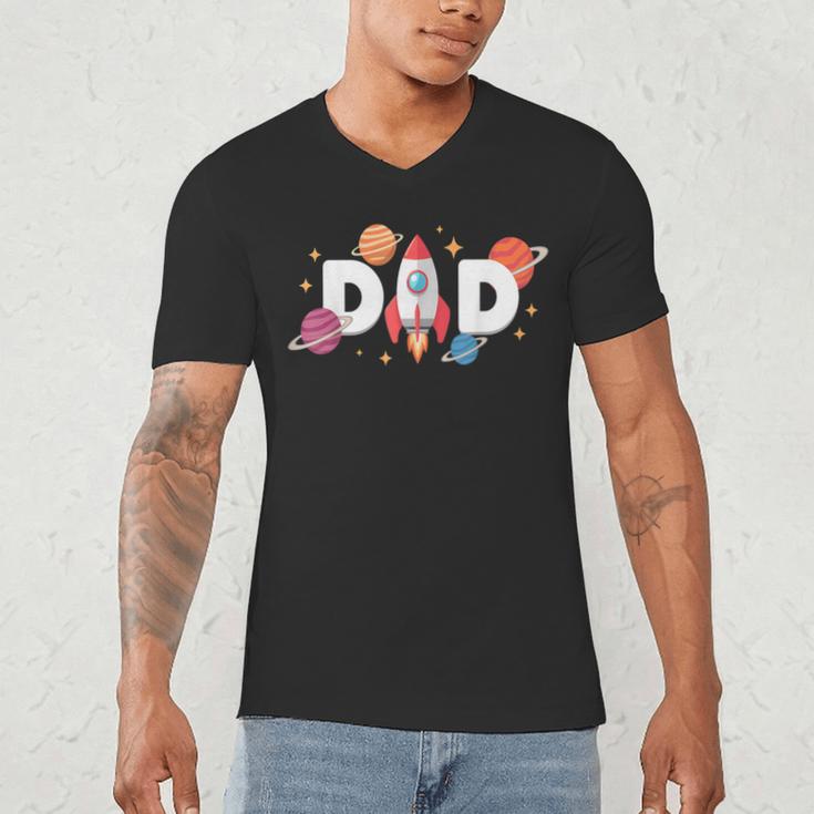 Dad Of The Birthday Boys Space Astronaut 1st Birthday Family Men's V-Neck T-Shirt
