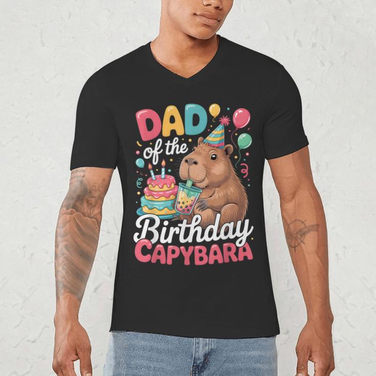 Dad Of The Birthday Capybara Boba Tea Girl Bday Party Family Men's V-Neck T-Shirt