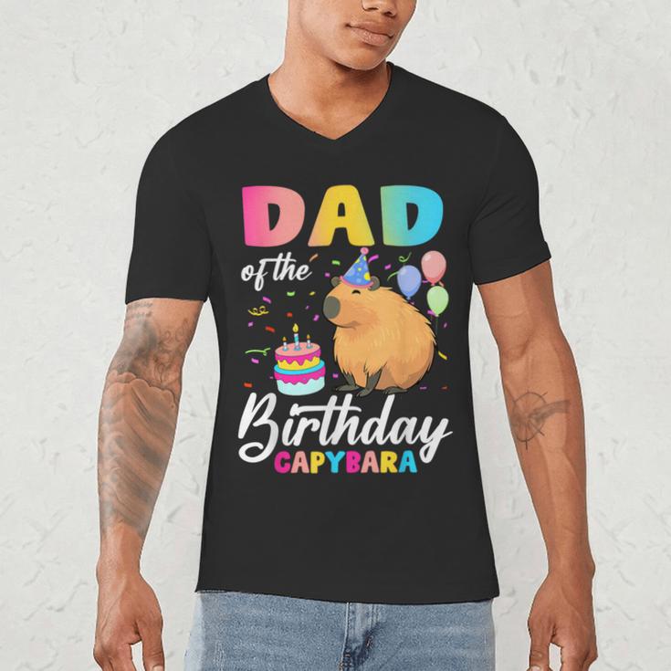 Dad Of The Birthday Capybara Girl Bday Party Family Men's V-Neck T-Shirt