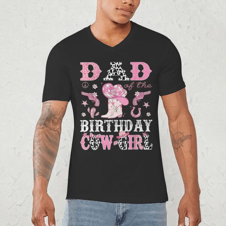 Dad Of The Birthday Cowgirl Pink Disco Rodeo Western Men's V-Neck T-Shirt