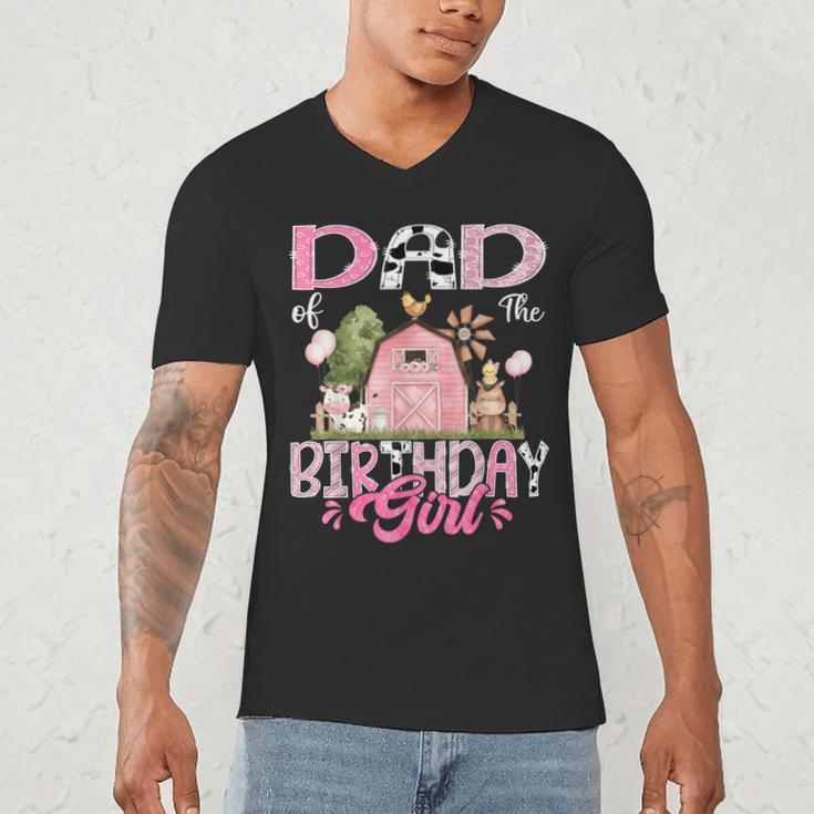 Dad Of The Birthday Girl 1St Birthday Pink Cow Farm Men's V-Neck T-Shirt