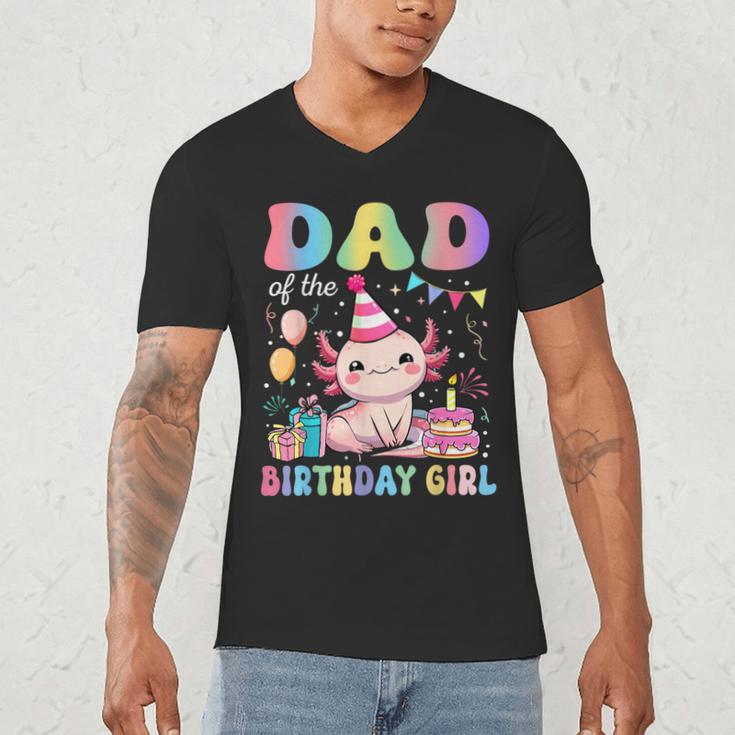 Dad Of The Birthday Girl Axolotl Bday Party Family Men's V-Neck T-Shirt