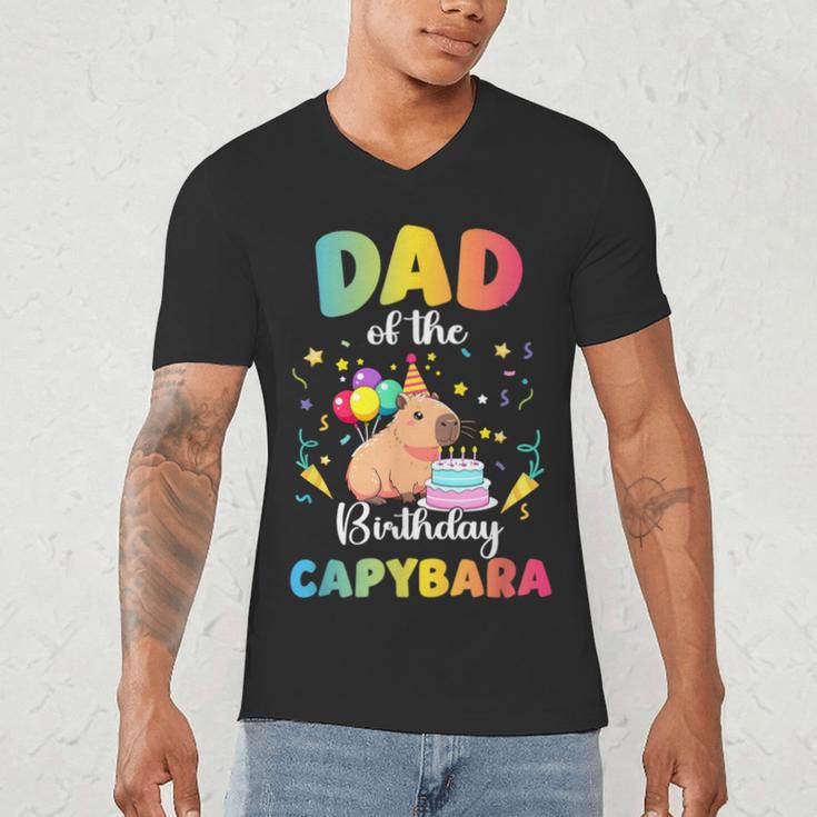 Dad Of The Birthday Girl Capybara Bday Party Family Men's V-Neck T-Shirt