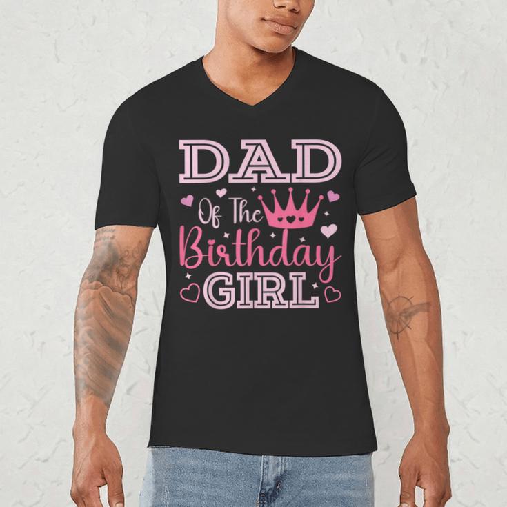 Dad Of The Birthday Girl Cute Pink Matching Family Party Men's V-Neck T-Shirt
