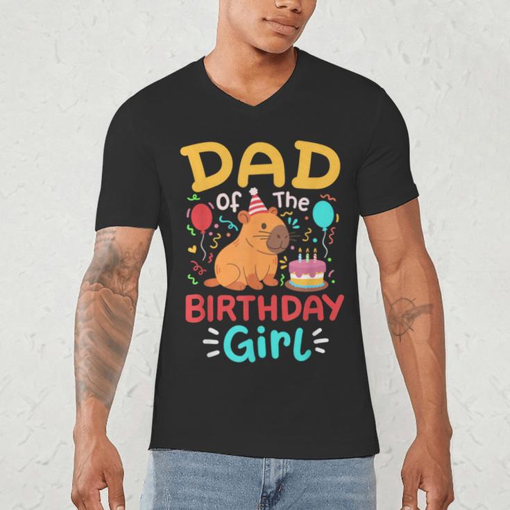 Dad Of The Birthday Girl Kids Cute Capybara Bday Family Men's V-Neck T-Shirt