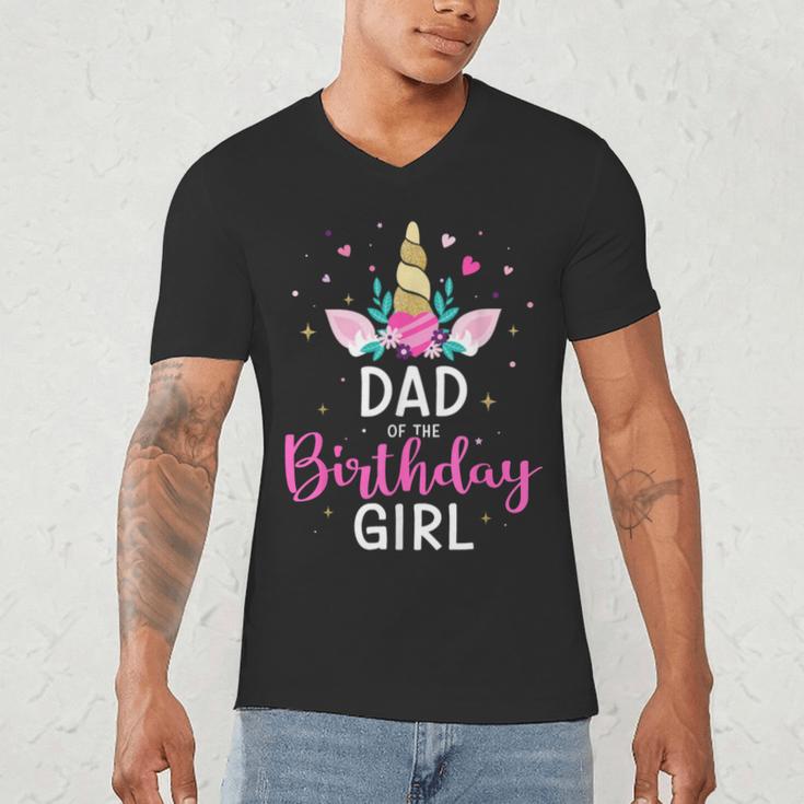 Dad Of The Birthday Girl Matching Family Unicorn Party Men's V-Neck T-Shirt