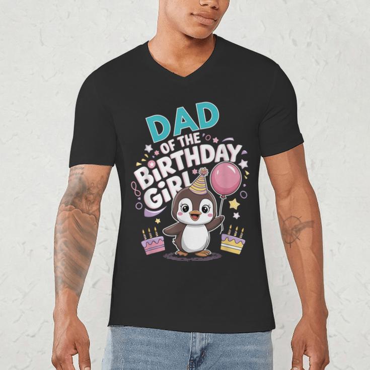 Dad Of The Birthday Girl Pesto Baby Penguin Party Men's V-Neck T-Shirt