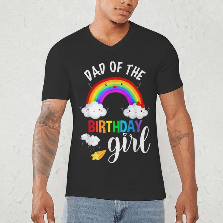 Dad Of The Birthday Girl Rainbow B-Day Matching Family Men's V-Neck T-Shirt Dad Of The Birthday Girl Rainbow B-Day Matching Family Men's V-Neck T-Shirt