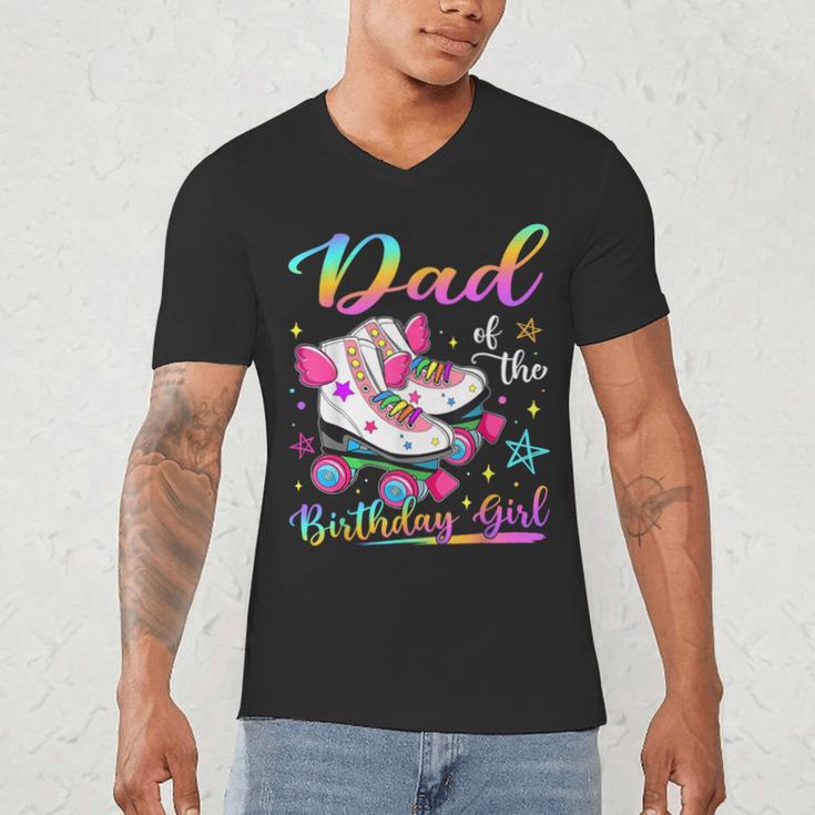 Dad Of The Birthday Girl Rolling Skate Family Matching Men's V-Neck T-Shirt