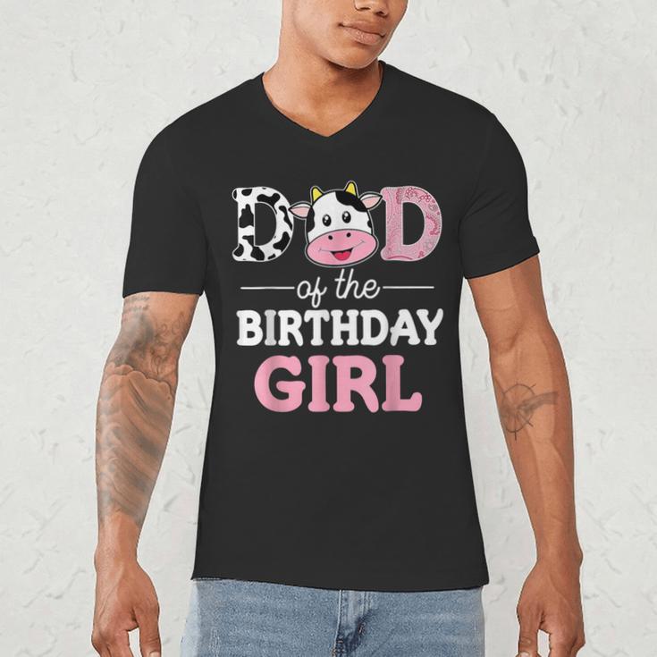 Dad Of The Birthday Girl Shirt Farm Cow Daddy Papa 1st Men's V-Neck T-Shirt