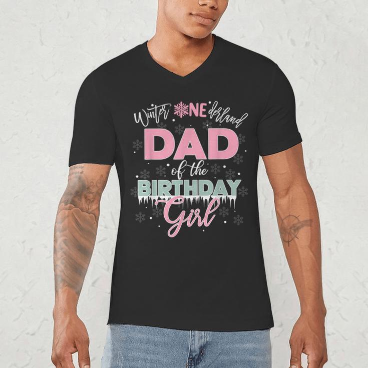 Dad Of The Birthday Girl Shirt Winter Onederland Family Men's V-Neck T-Shirt