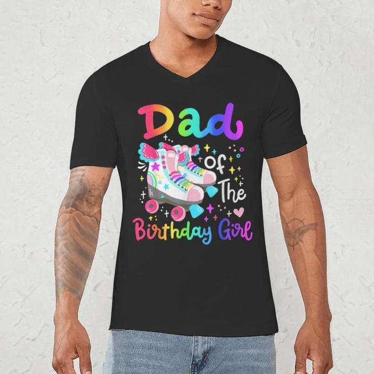 Dad Of The Birthday Girl Skater Roller Skate Family Party Men's V-Neck T-Shirt