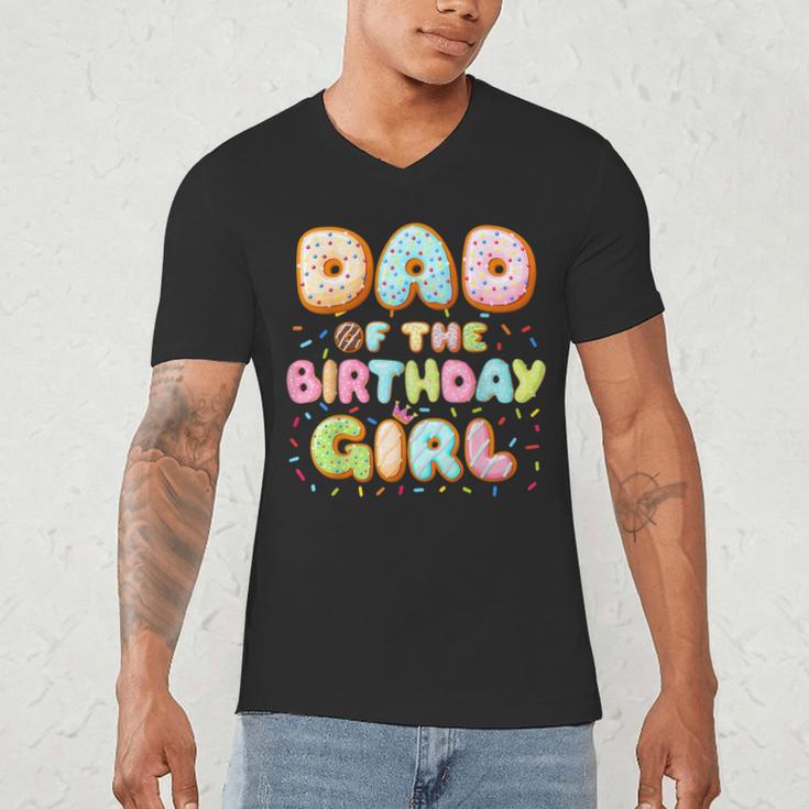 Dad Of The Birthday Girl Sweet Donut Birthday Family Men's V-Neck T-Shirt