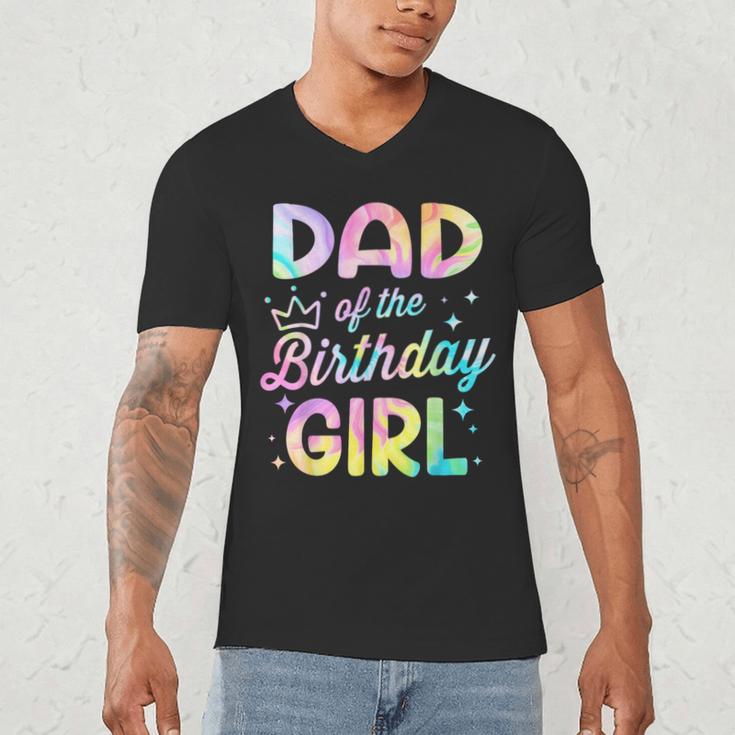 Dad Of The Birthday Girl Tie Dye Girl Bday Party Men's V-Neck T-Shirt