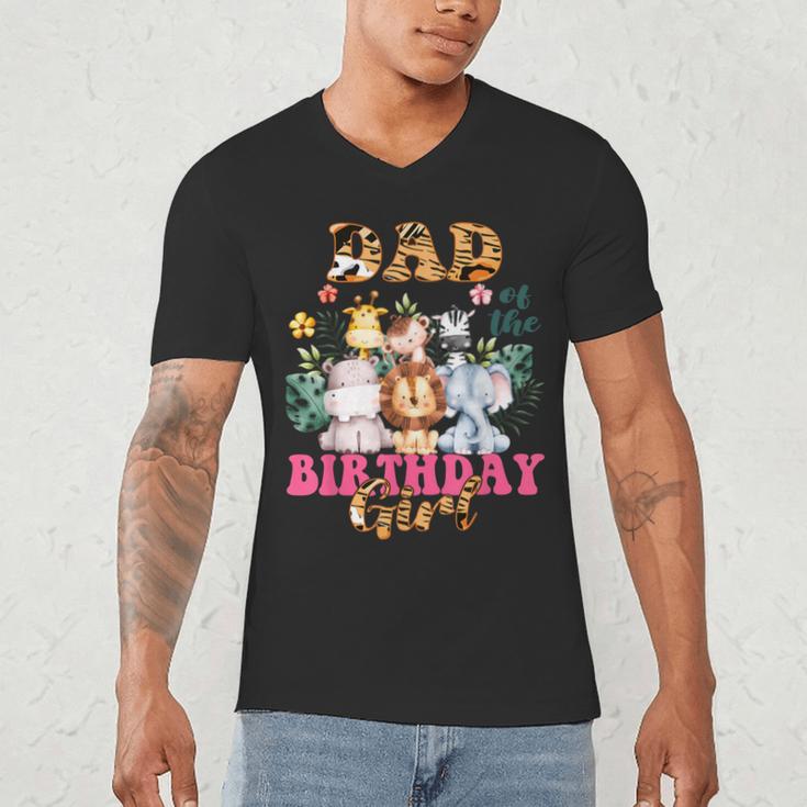 Dad Of The Birthday Girl Zoo Theme Animal Party Safari Cool Men's V-Neck T-Shirt