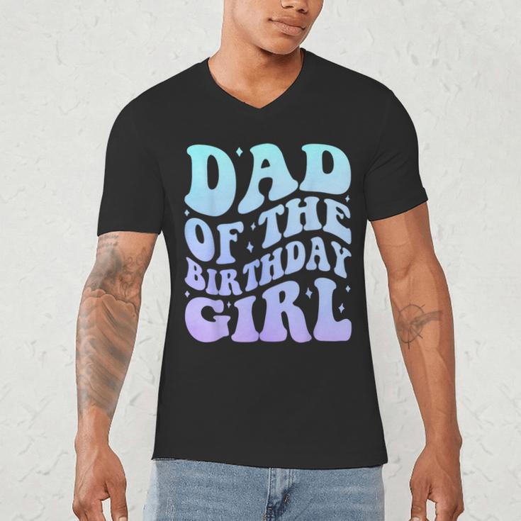 Dad Of The Birthday Girls Teens Kid Family Matching Birthday Men's V-Neck T-Shirt