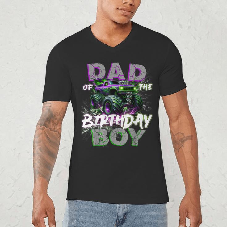 Dad Of The Birthday Monster Truck Family Matching Party Men's V-Neck T-Shirt