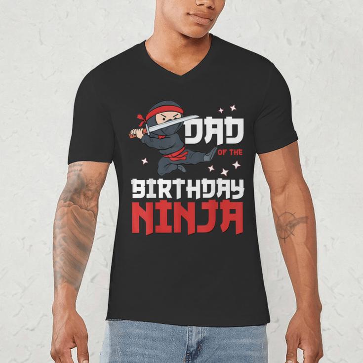 Dad Of The Birthday Ninja Daddy Party Best Father Boy Pop Men's V-Neck T-Shirt