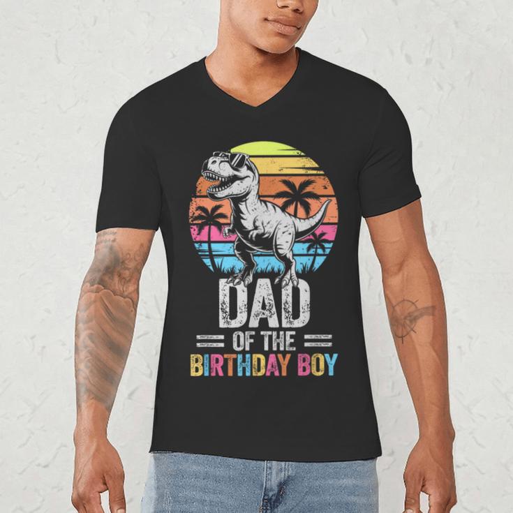 Dad Of The Birthday Party Outfit Dinosaur Daddy Men's V-Neck T-Shirt Dad Of The Birthday Party Outfit Dinosaur Daddy Men's V-Neck T-Shirt