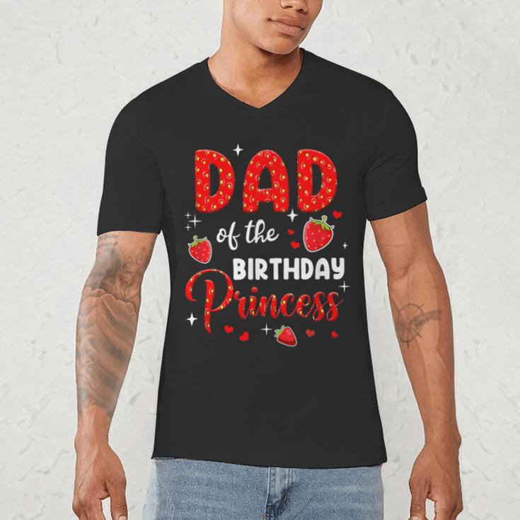 Dad Of The Birthday Princess Strawberry Theme Bday Party Men's V-Neck T-Shirt