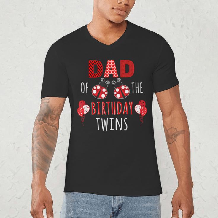 Dad Of The Birthday Twins Ladybug Birthday Family Matching Men's V-Neck T-Shirt