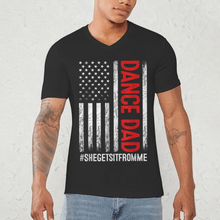 Dad Dance She Get It From Me Proud Dancer Dad USA Flag Men Men's V-Neck T-Shirt