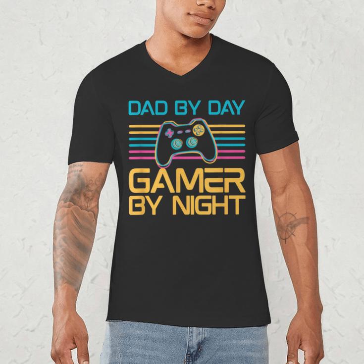 Dad By Day Gamer By Night Video Games Lover Gamer Dad Men's V-Neck T-Shirt