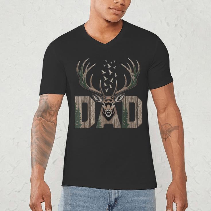 Dad Deer Hunting Camo Father Hunters Buck Camouflage Nature Men's V-Neck T-Shirt