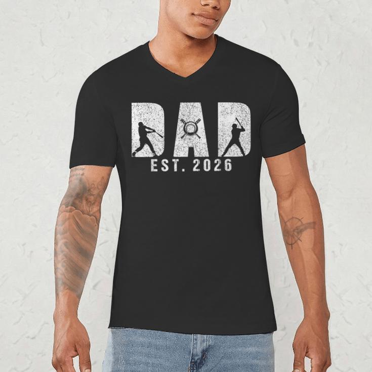 Dad Est 2026 Baseball Dad To Be New Baby Daddy Father's Day Men's V-Neck T-Shirt