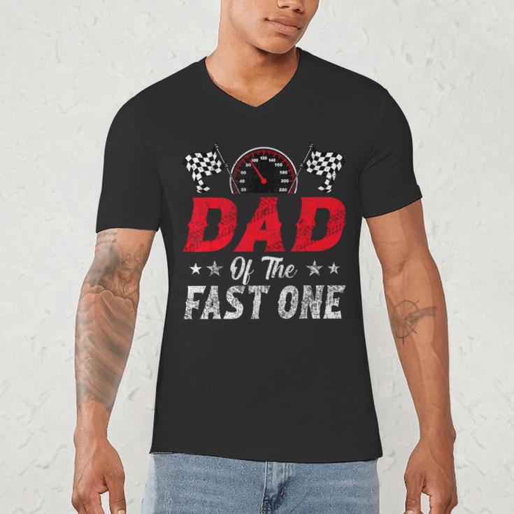 Dad Of The Fast One 1st Birthday Racing Car Family Men's V-Neck T-Shirt