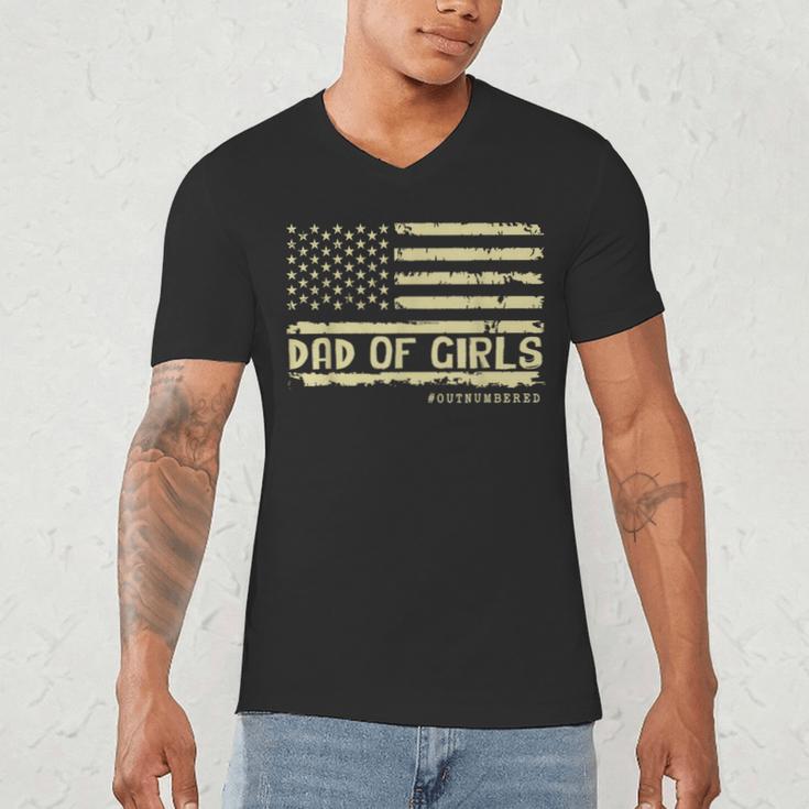 Dad Of Girls Outnumbered US Flag Father's Day Daughter Dad Men's V-Neck T-Shirt