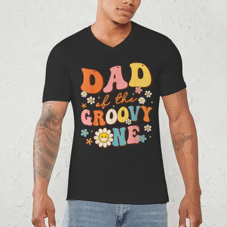 Dad Of The Groovy One 1st Birthday Pregnancy Announcement Men's V-Neck T-Shirt Dad Of The Groovy One 1st Birthday Pregnancy Announcement Men's V-Neck T-Shirt
