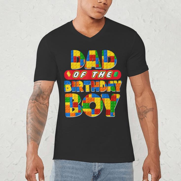 Dad And Mom Birthday Boy Building Bricks Family Party Decor Men's V-Neck T-Shirt