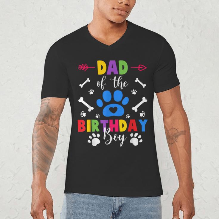 Dad And Mom Of The Birthday Boy Dog Paw Family Matching Men's V-Neck T-Shirt