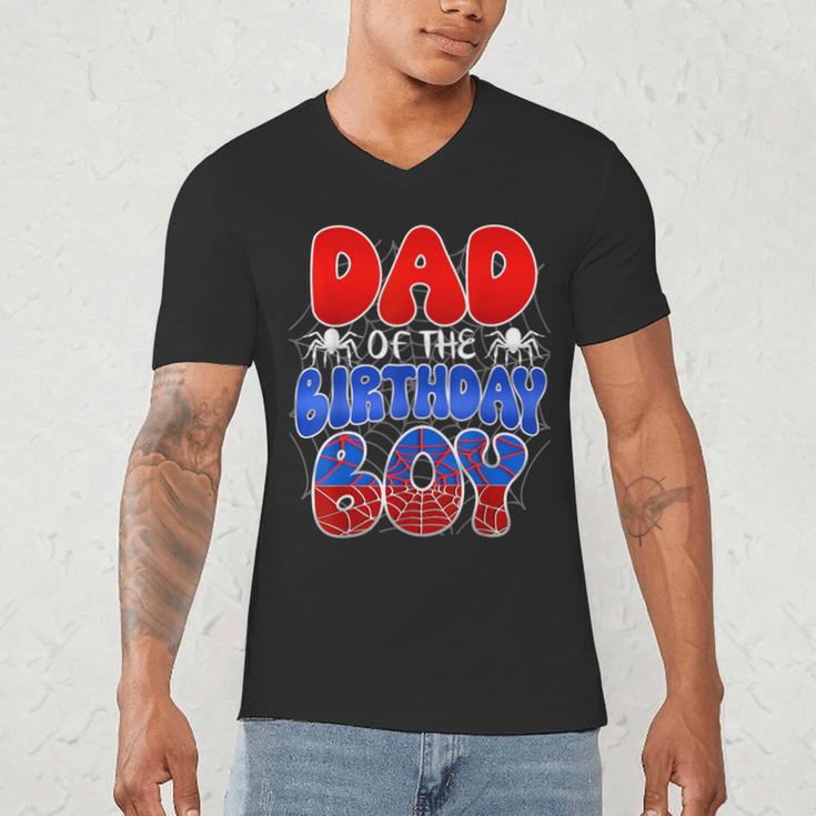 Dad And Mom Birthday Boy Spider Family Matching Men's V-Neck T-Shirt