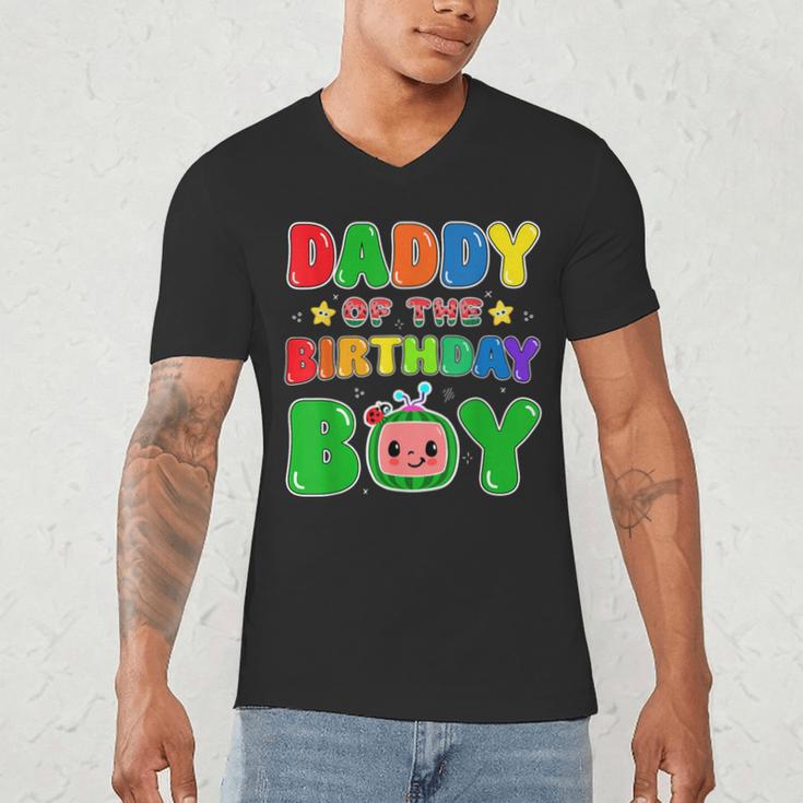 Dad And Mom Daddy Of The Birthday Boy Tee Melon Family Party Men's V-Neck T-Shirt
