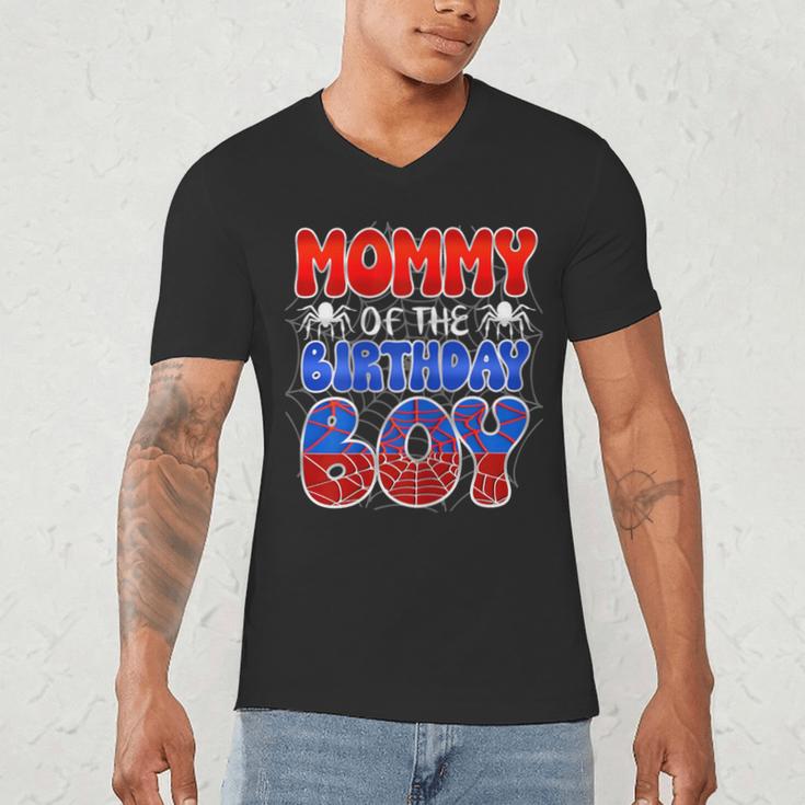 Dad And Mom Mommy Birthday Boy Spider Family Matching Men's V-Neck T-Shirt