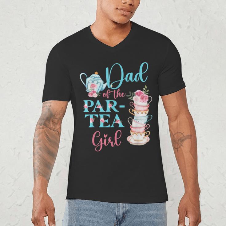 Dad Of The Par-Tea Girl Floral Tea Party Birthday Family Men's V-Neck T-Shirt