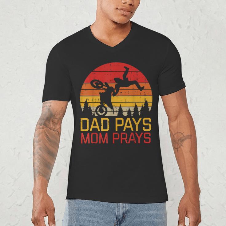 Dad Pays Mom Prays Dirt Bike Retro Motocross Boys Kids Men's V-Neck T-Shirt