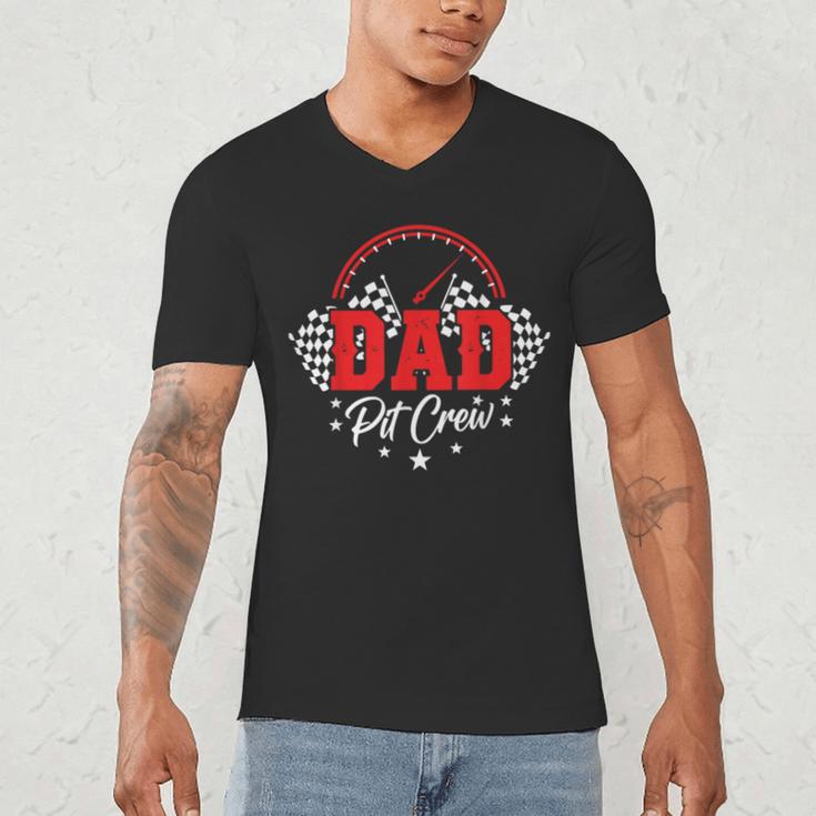 Dad Pit Crew Birthday Party Race Car Racing Family Matching Men's V-Neck T-Shirt