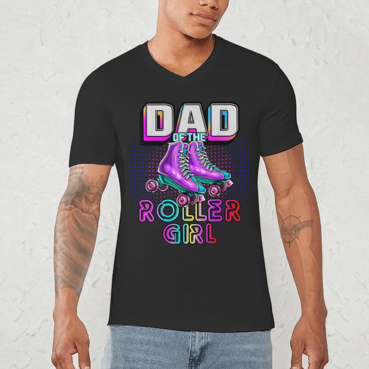 Dad Of Roller Girl Roller Skating Birthday Matching Family Men's V-Neck T-Shirt