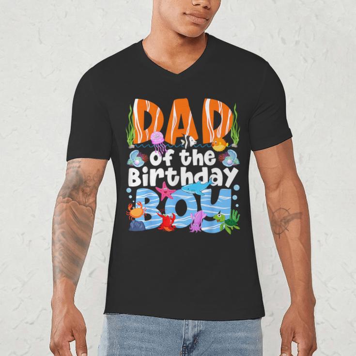 Dad Under Sea Birthday Party Boys Ocean Sea Animals Themed Men's V-Neck T-Shirt