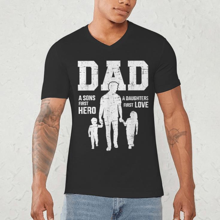 Dad Sons First Hero Daughter Love For Father's Day Men's V-Neck T-Shirt