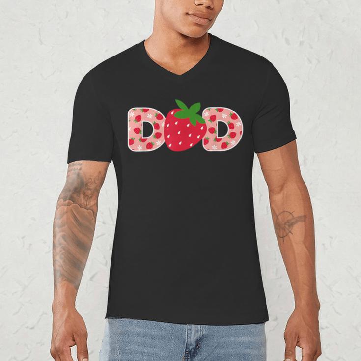 Dad Strawberry First Birthday Family Strawberry Men's V-Neck T-Shirt