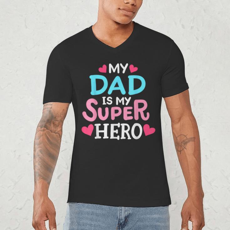 My Dad Is My Superhero Best Dad Father's Day Cool Kids Men's V-Neck T-Shirt