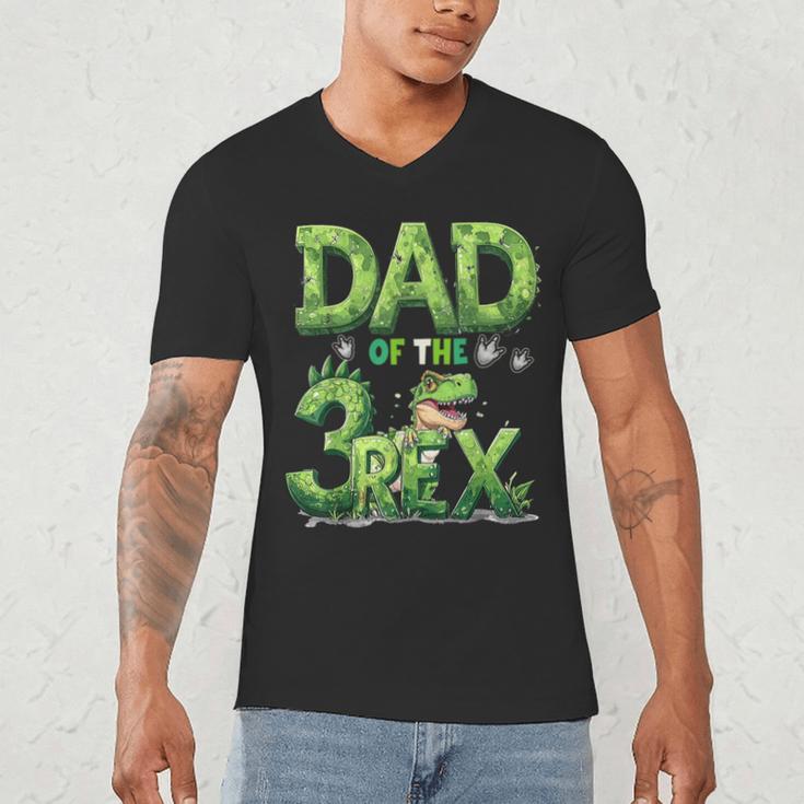 Dad Of The Three Rex Birthday Boy Dinosaur Family Matching Men's V-Neck T-Shirt Dad Of The Three Rex Birthday Boy Dinosaur Family Matching Men's V-Neck T-Shirt