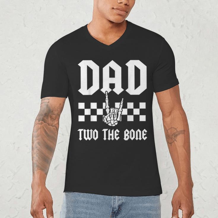 Dad Two The Bone Skeleton Hand 2nd Birthday Boy Girl Men's V-Neck T-Shirt
