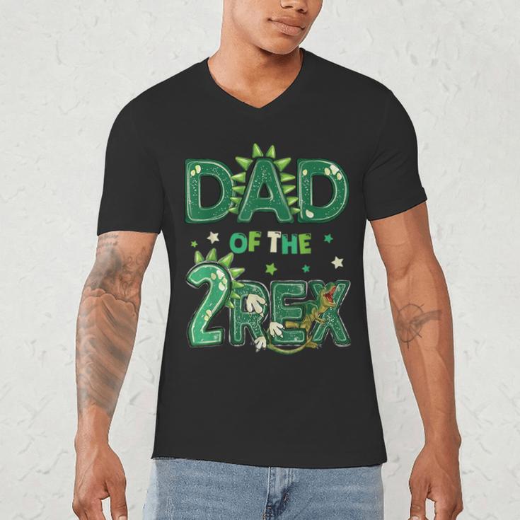 Dad Of The Two Rex Birthday Dinosaur Family Matching Men's V-Neck T-Shirt