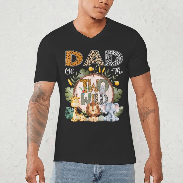 Dad Of The Two Wild Animal Safari 2Nd Birthday Party Men's V-Neck T-Shirt Dad Of The Two Wild Animal Safari 2Nd Birthday Party Men's V-Neck T-Shirt