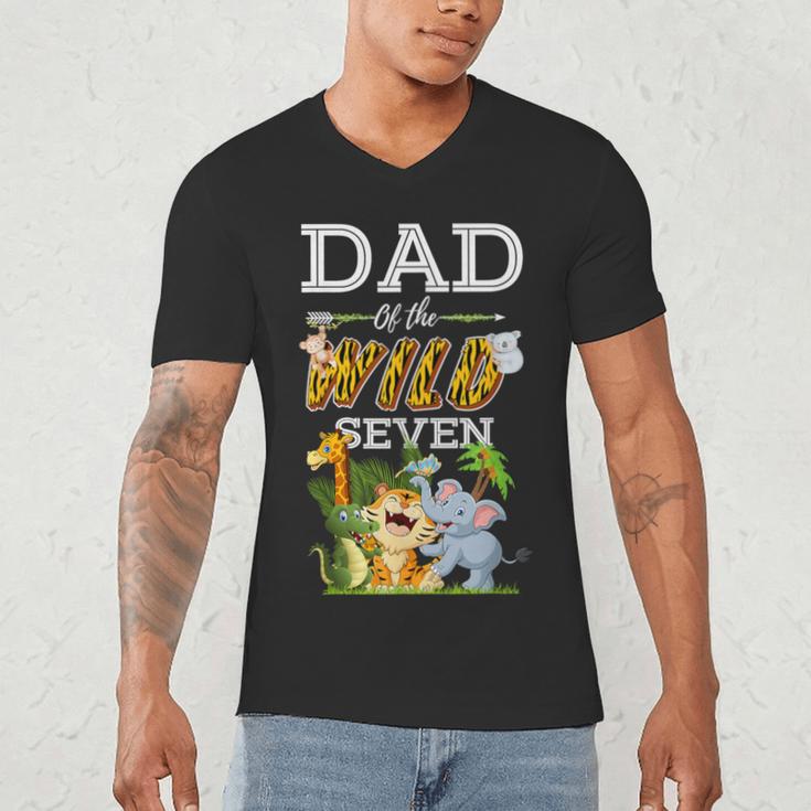 Dad Of The Wild Seven Animal Safari 7th Birthday Party Men's V-Neck T-Shirt Dad Of The Wild Seven Animal Safari 7th Birthday Party Men's V-Neck T-Shirt